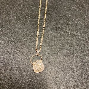 Mini braided handle, crystal accent purse charm necklace, 925 FAS with 18” chain